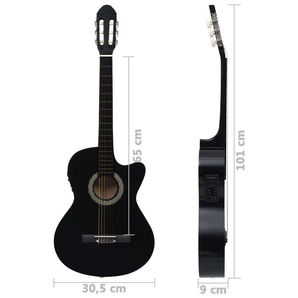 Westerngitarre Cutaway mit Equalizer und 6 Saiten Schwarz