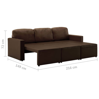 Modulares 3-Sitzer Schlafsofa Braun Kunstleder