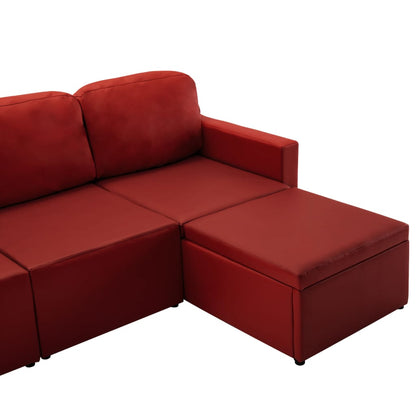 Modulares 3-Sitzer Schlafsofa Weinrot Kunstleder
