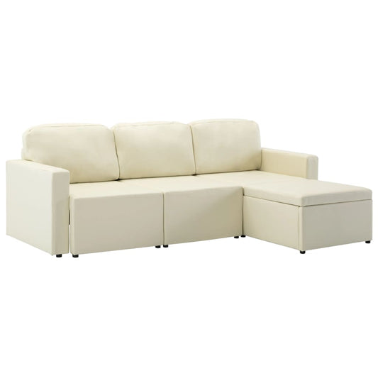 Modulares 3-Sitzer Schlafsofa Creme Kunstleder