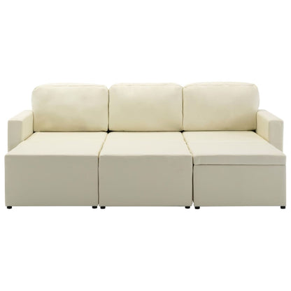 Modulares 3-Sitzer Schlafsofa Creme Kunstleder