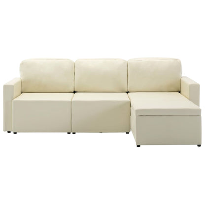 Modulares 3-Sitzer Schlafsofa Creme Kunstleder