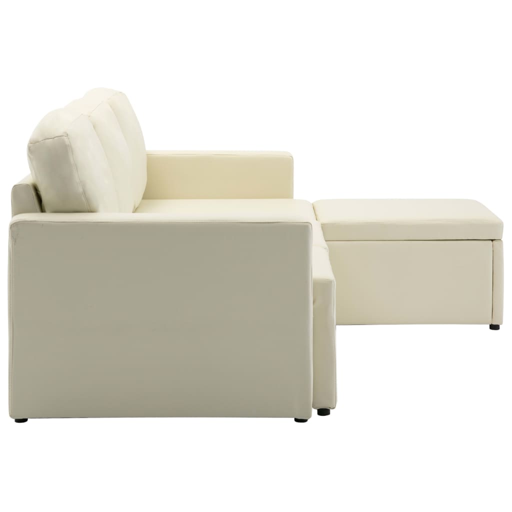 Modulares 3-Sitzer Schlafsofa Creme Kunstleder