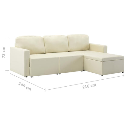 Modulares 3-Sitzer Schlafsofa Creme Kunstleder