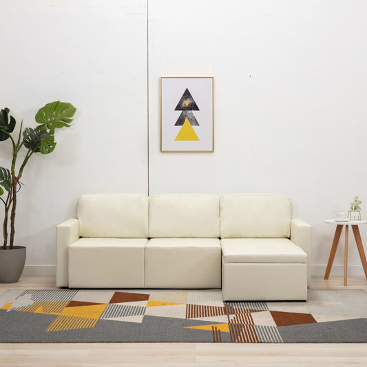 Modulares 3-Sitzer Schlafsofa Creme Kunstleder