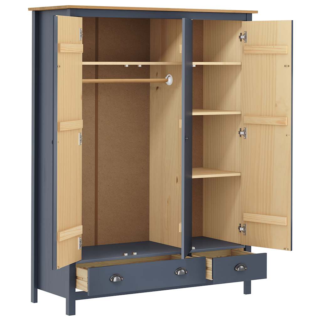 Kleiderschrank mit 3 Türen Hill Grau 127x50x170 cm Kiefernholz