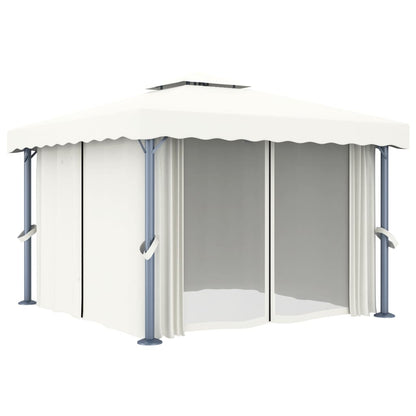 Pavillon mit Vorhang 3x3 m Cremeweiß Aluminium