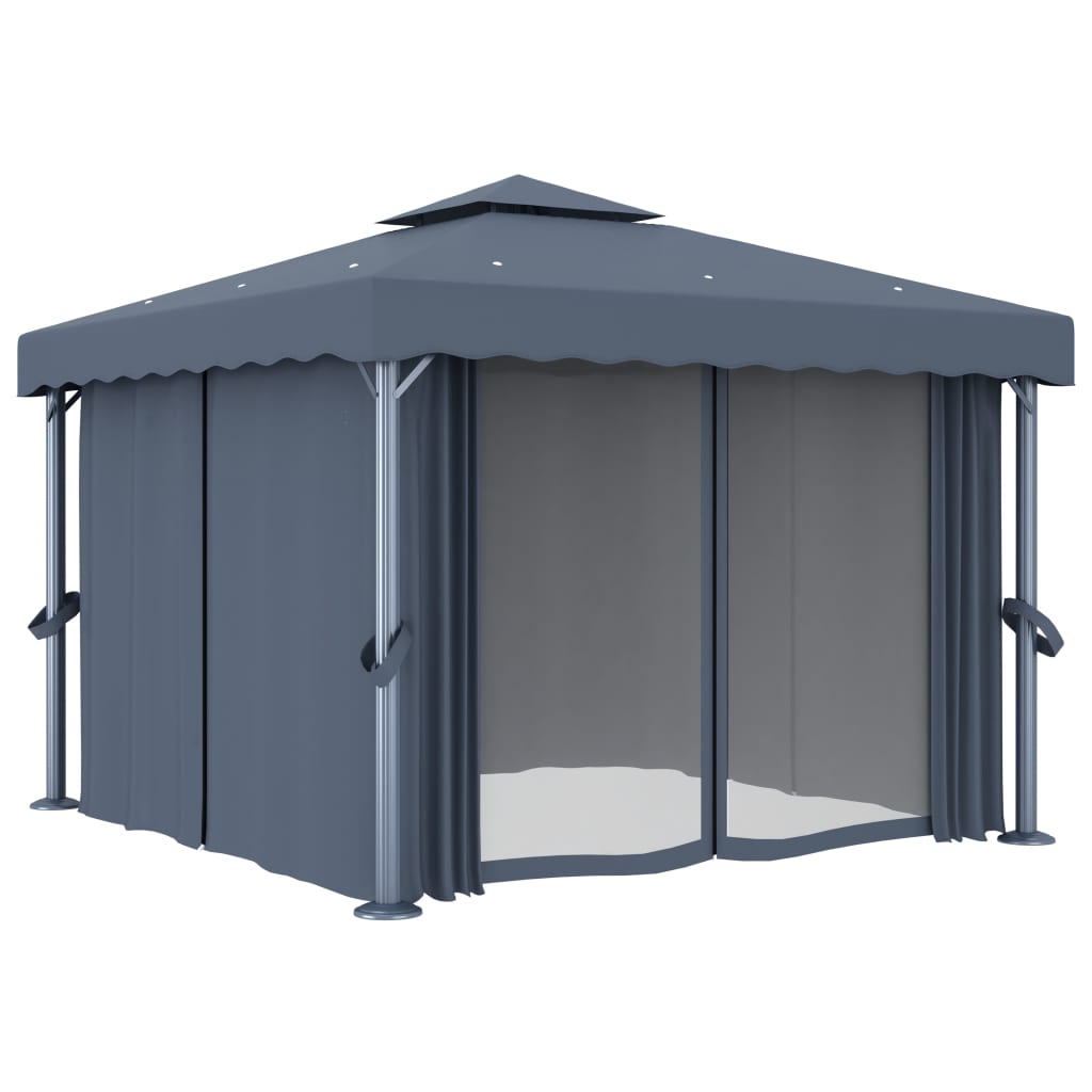 Pavillon mit Vorhang 3x3 m Anthrazit Aluminium