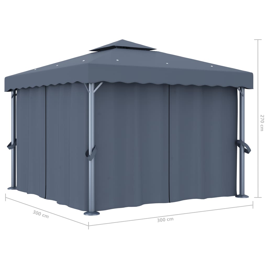 Pavillon mit Vorhang 3x3 m Anthrazit Aluminium