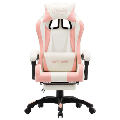 Gaming-Stuhl mit Fußstütze Rosa und Weiß Kunstleder