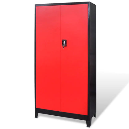 Werkzeugschrank mit Werkzeugtruhe Stahl 90x40x180cm Rot Schwarz