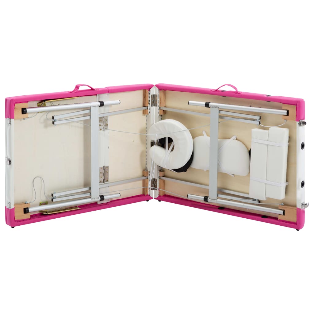 Massageliege Klappbar 3-Zonen Aluminiumgestell Weiß und Rosa