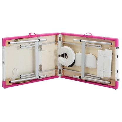 Massageliege Klappbar 3-Zonen Aluminiumgestell Weiß und Rosa