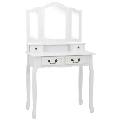 Schminktisch-Set mit Hocker Weiß 80x69x141cm Paulowniaholz