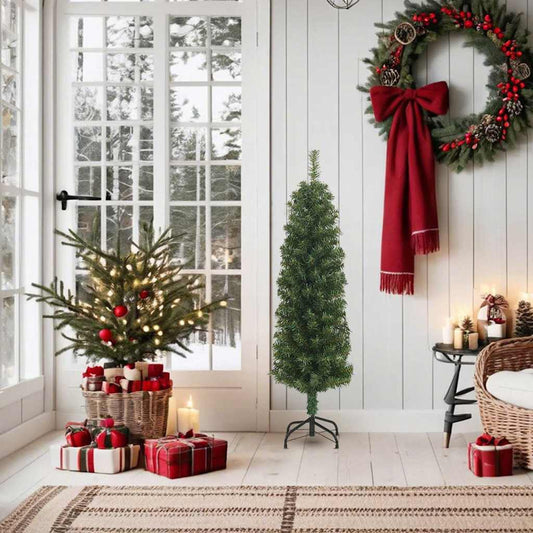 Künstlicher Weihnachtsbaum Schlank mit Ständer Grün 150 cm PVC