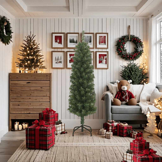 Künstlicher Weihnachtsbaum Schlank mit Ständer Grün 180 cm PVC