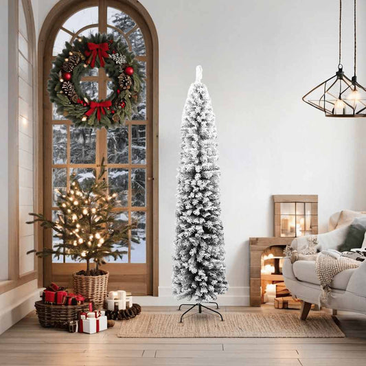 Künstlicher Weihnachtsbaum Schlank mit Schnee Grün 180 cm PVC