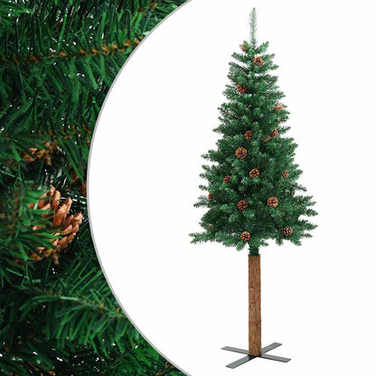 Weihnachtsbaum Schlank mit Echtholz und Zapfen Grün 180 cm PVC
