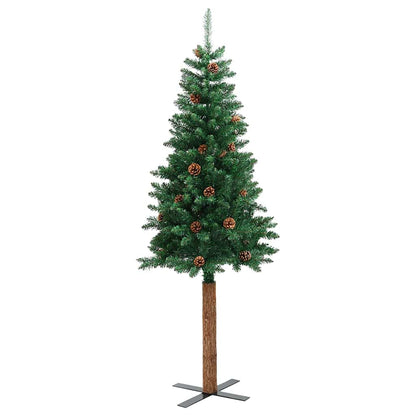 Weihnachtsbaum Schlank mit Echtholz und Zapfen Grün 210 cm PVC