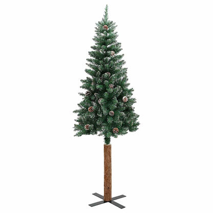 Weihnachtsbaum Schlank mit Echtholz und Schnee Grün 210 cm