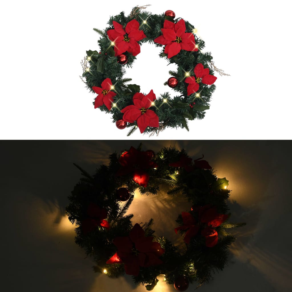 Weihnachtskranz mit LED-Leuchten Grün 60 cm PVC