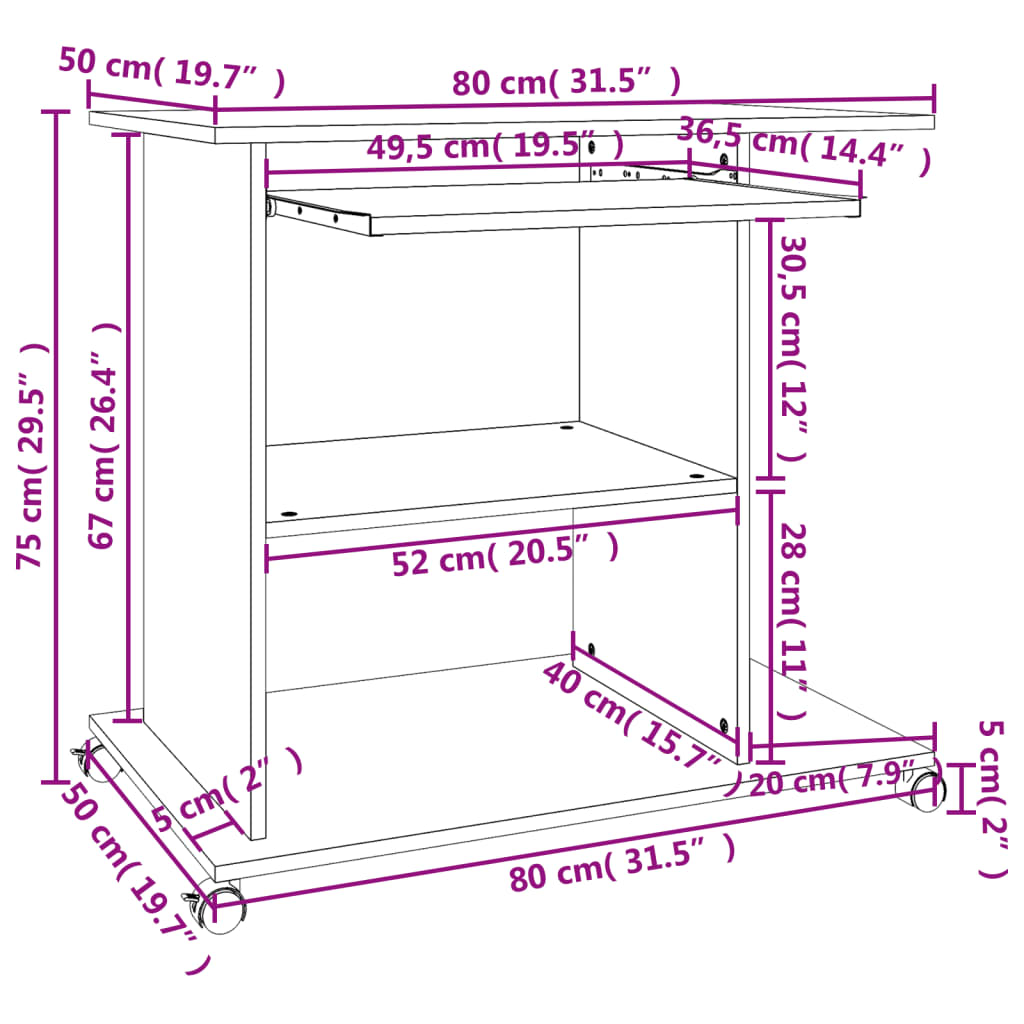 Schreibtisch Weiß 80x50x75 cm Holzwerkstoff