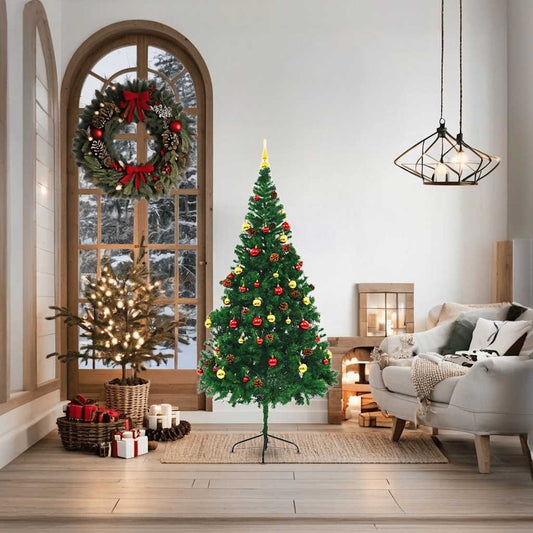 Künstlicher Weihnachtsbaum mit Beleuchtung & Kugeln Grün 180 cm