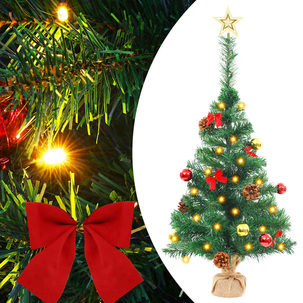 Künstlicher Weihnachtsbaum mit Beleuchtung & Kugeln Grün 64 cm
