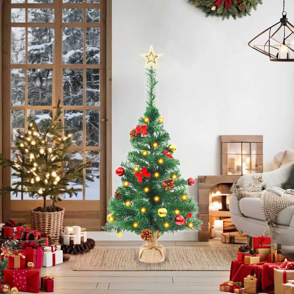Künstlicher Weihnachtsbaum mit Beleuchtung & Kugeln Grün 64 cm