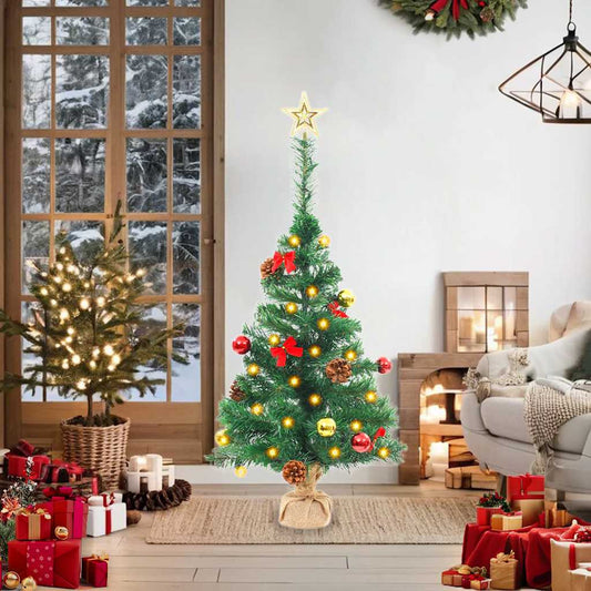 Künstlicher Weihnachtsbaum mit Beleuchtung & Kugeln Grün 64 cm