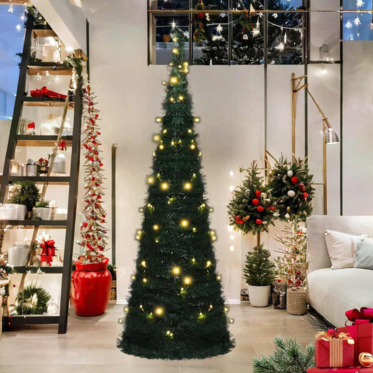 Künstlicher Pop-Up-Weihnachtsbaum mit Beleuchtung Grün 180 cm