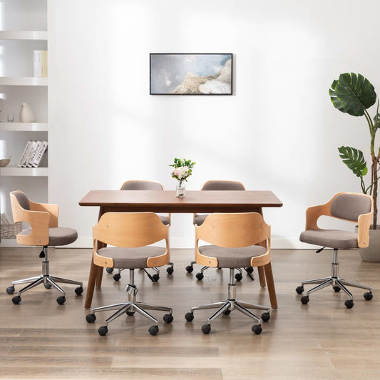 Drehbare Esszimmerstühle 6 Stk. Taupe Bugholz und Stoff