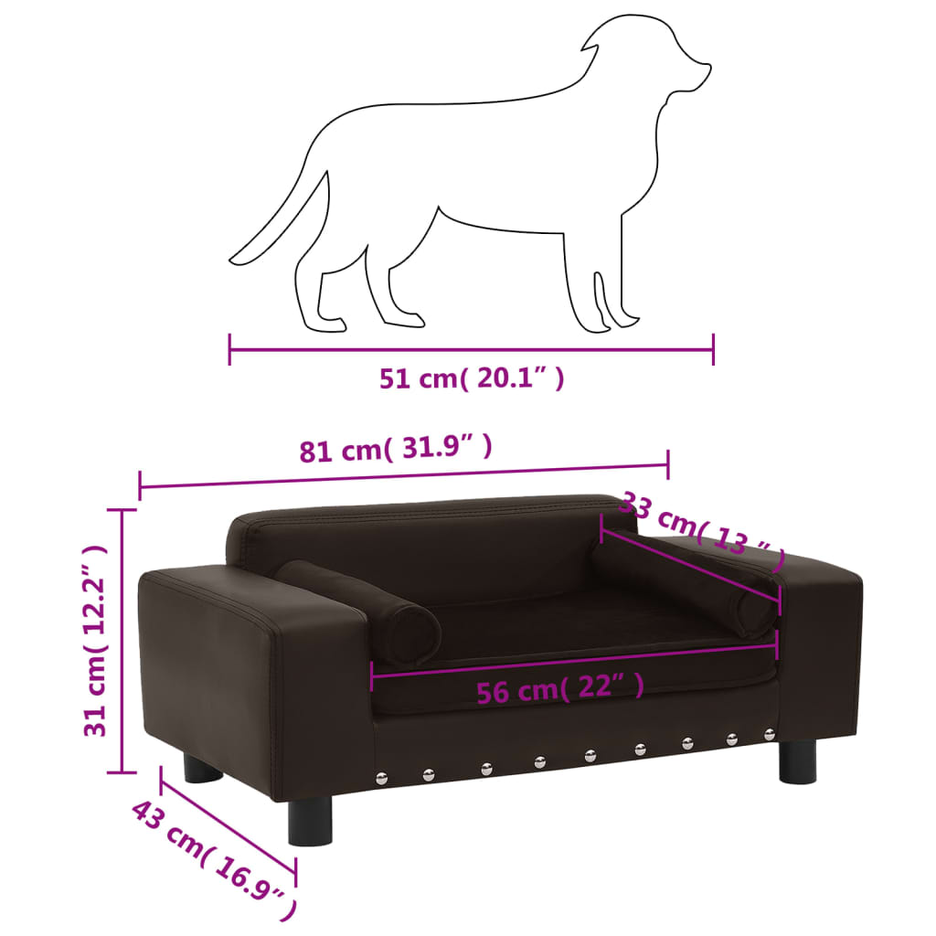 Hundesofa Braun 81x43x31 cm Plüsch und Kunstleder