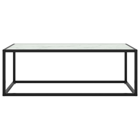 Couchtisch Schwarz mit Weißem Glas in Marmor-Optik 100x50x35 cm