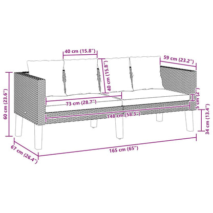2-Sitzer-Gartensofa mit Auflagen Poly Rattan Schwarz