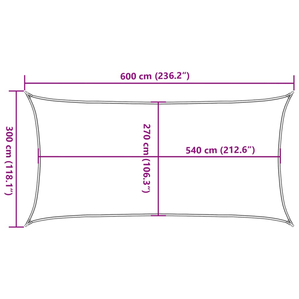 Sonnensegel 160 g/m² Anthrazit 3x6 m HDPE