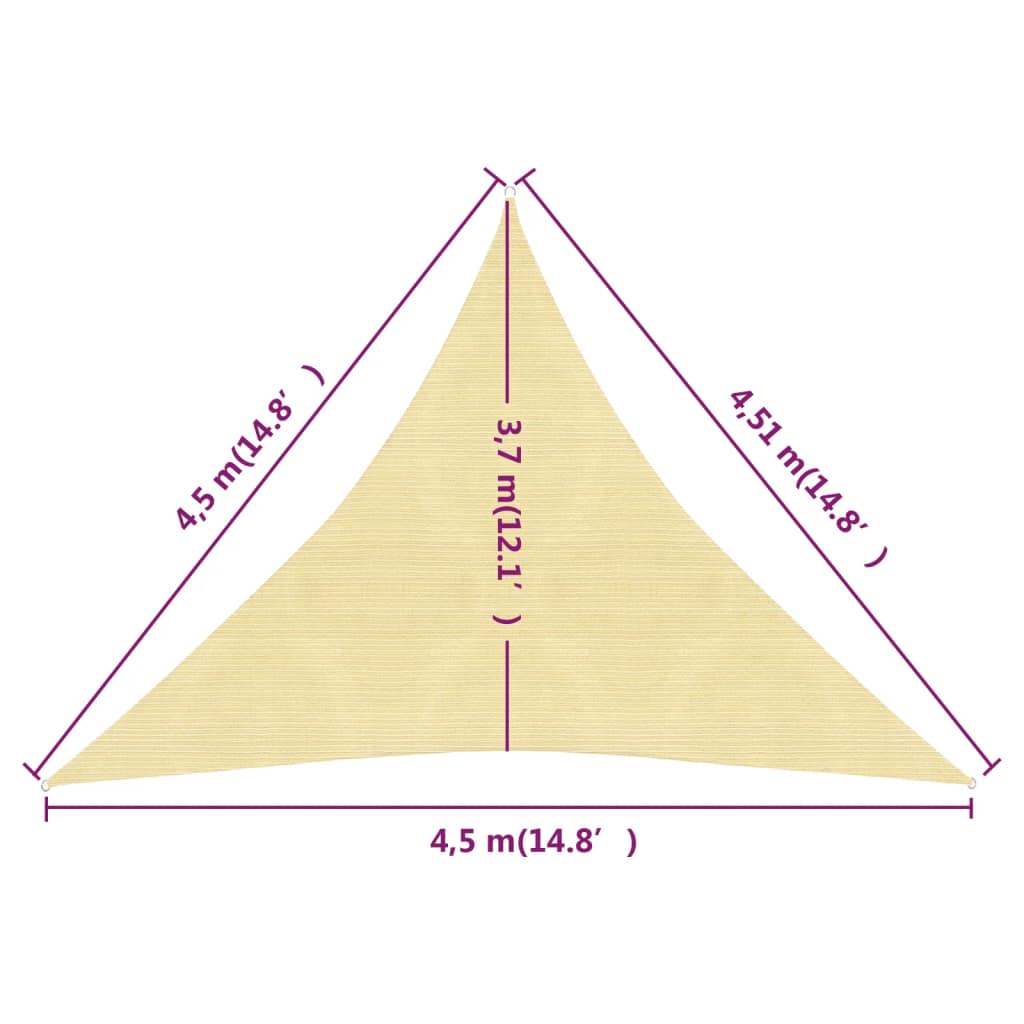 Sonnensegel 160 g/m² Beige 4,5x4,5x4,5 m HDPE