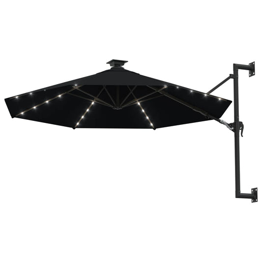 Sonnenschirm zur Wandmontage mit LEDs 300 cm Schwarz