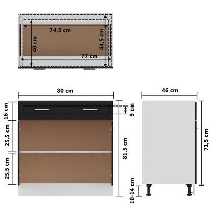 Schubunterschrank Lyon Schwarz 80x46x81,5 cm Holzwerkstoff