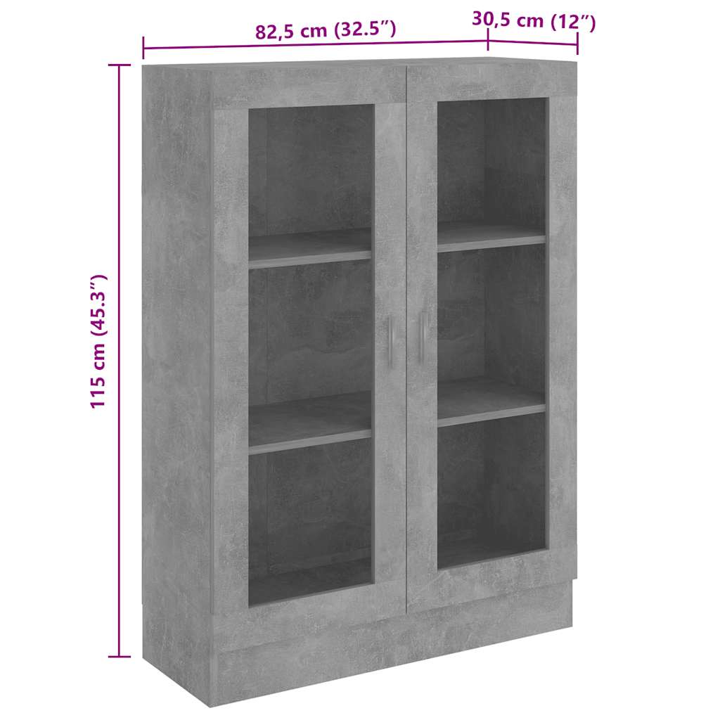 Vitrinenschrank Betongrau 82,5x30,5x115 cm Holzwerkstoff