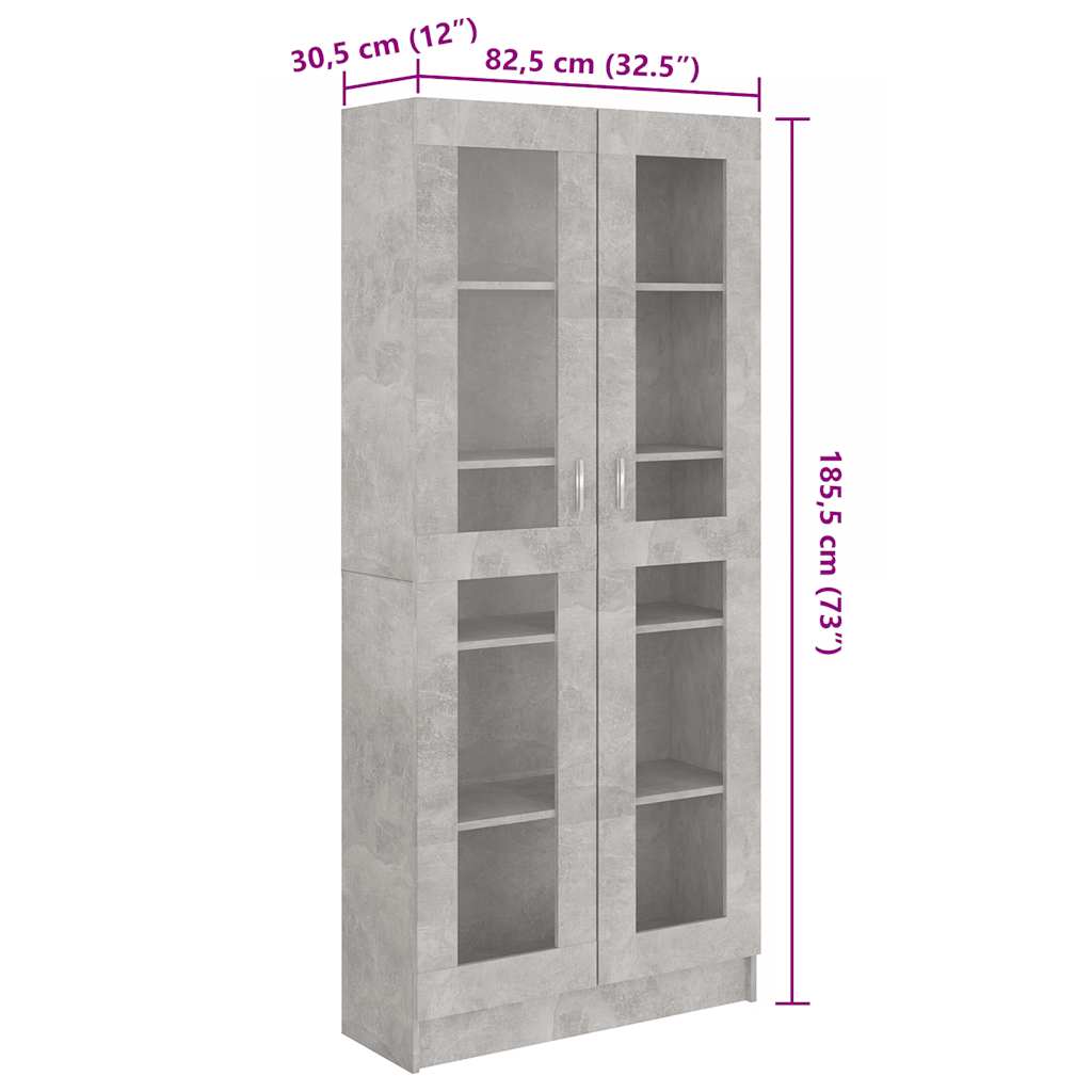 Vitrinenschrank Betongrau 82,5x30,5x185,5 cm Holzwerkstoff