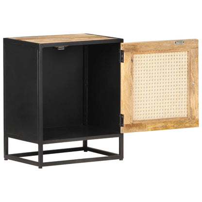 Nachttisch 40x30x50 cm Raues Mangoholz und Wiener Geflecht