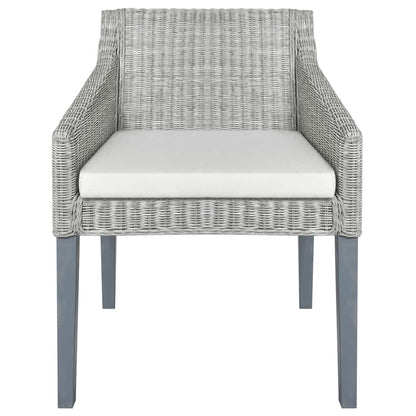 Esszimmerstühle mit Kissen 2 Stk. Grau Natur Rattan