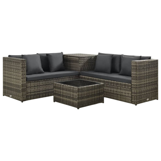 4-tlg. Garten-Lounge-Set mit Kissen Poly Rattan Grau