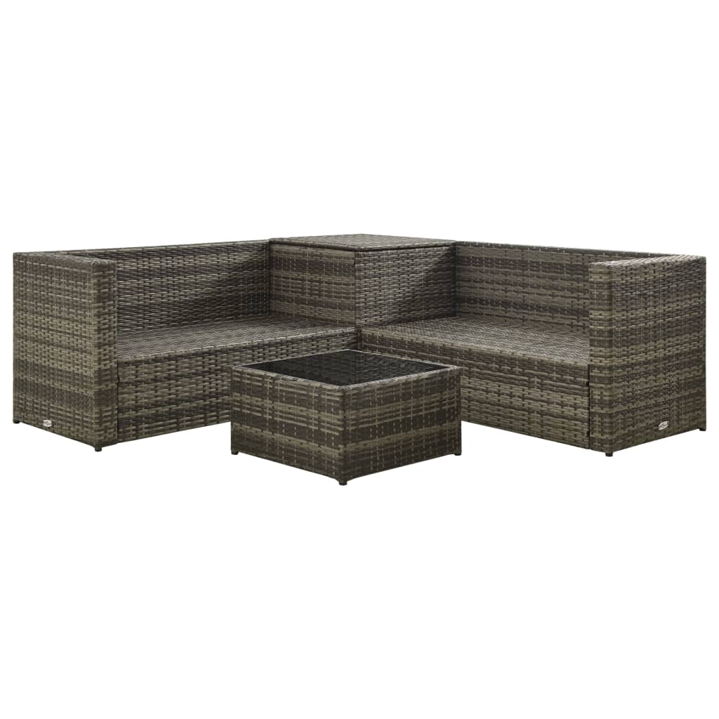 4-tlg. Garten-Lounge-Set mit Kissen Poly Rattan Grau