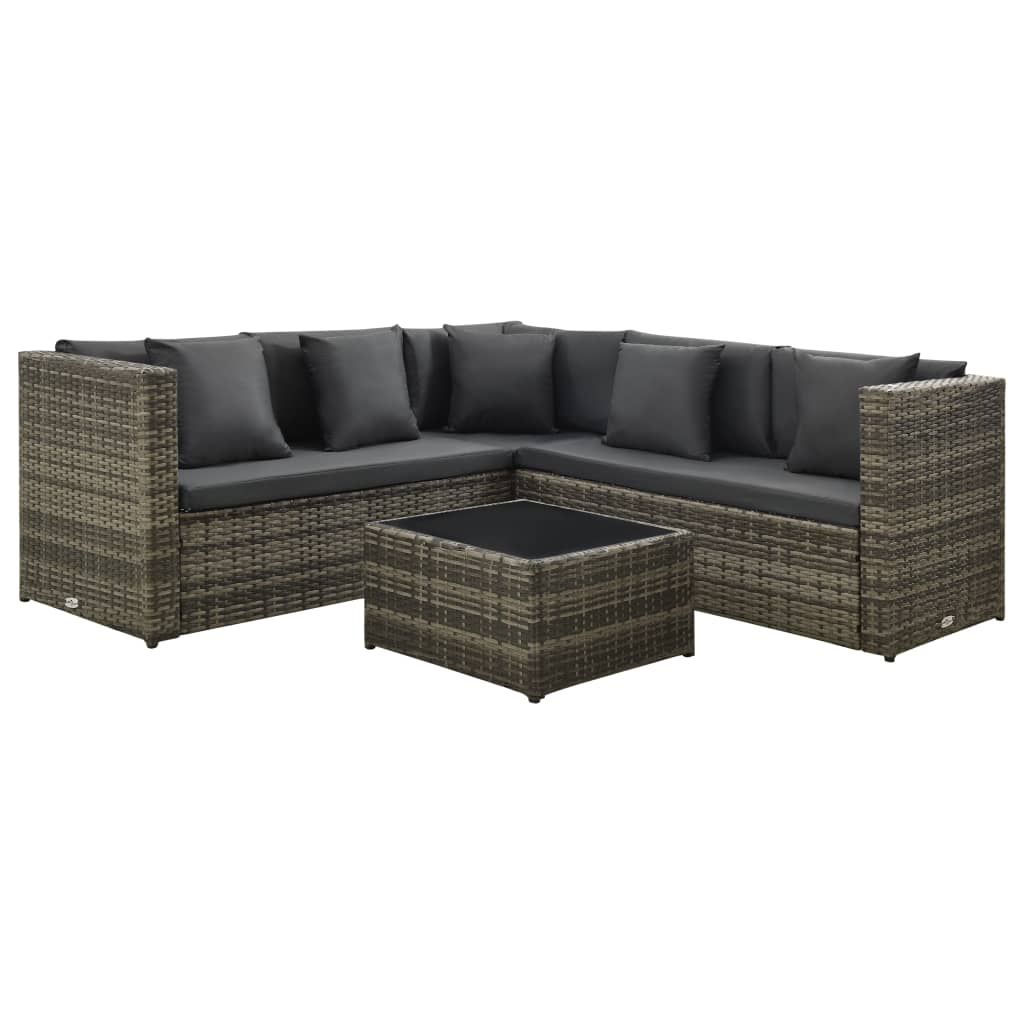 4-tlg. Garten-Lounge-Set mit Kissen Poly Rattan Grau