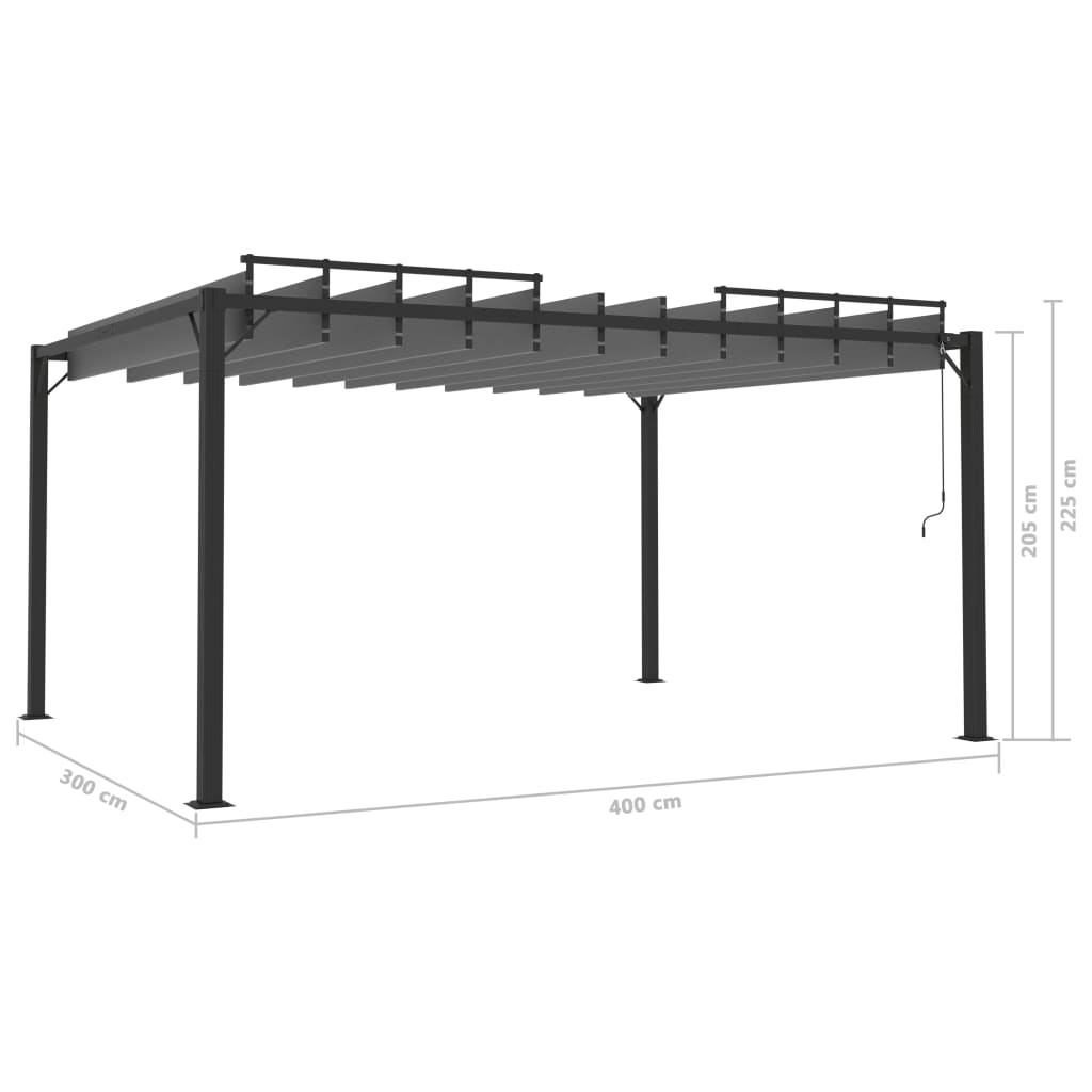 Pergola mit Lamellendach 3x4 m Anthrazit Stoff und Aluminium