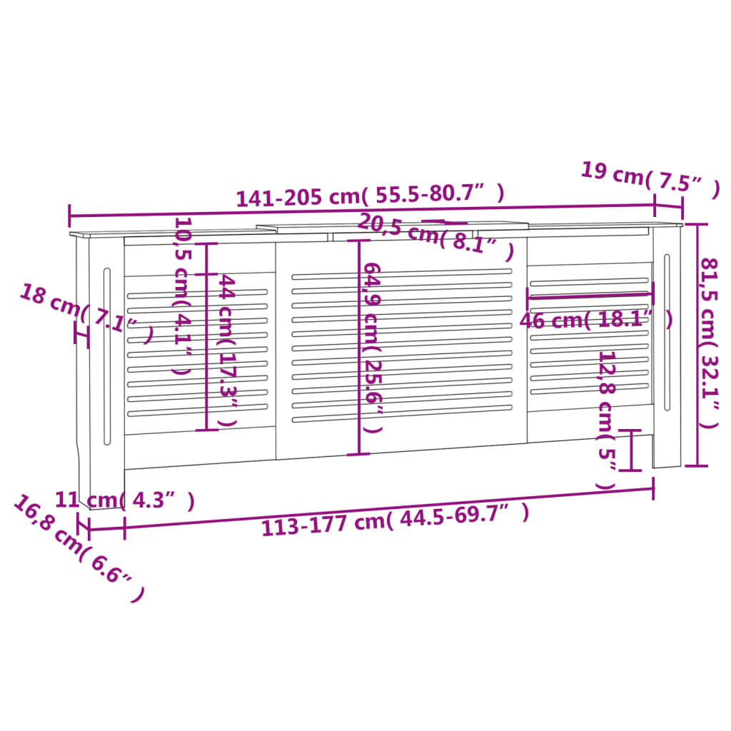 MDF Heizkörperverkleidung Grau 205 cm