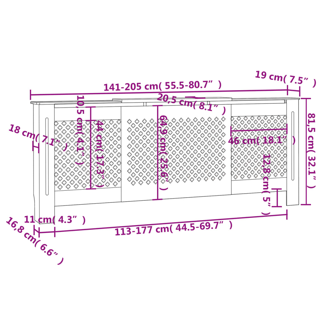 MDF Heizkörperverkleidung Weiß 205 cm