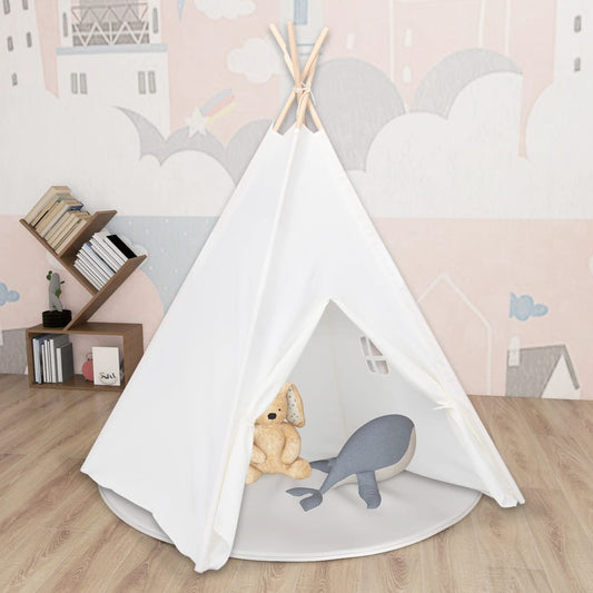 Kinder Tipi-Zelt mit Tasche Pfirsichhaut Weiß 120x120x150 cm